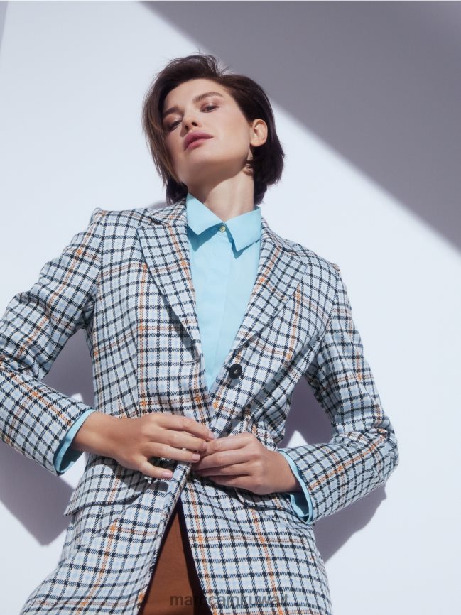 Marc Cain سترة طويلة بنمط المربعات LVN0D6208 ملابس الغلاف الجوي الأزرق