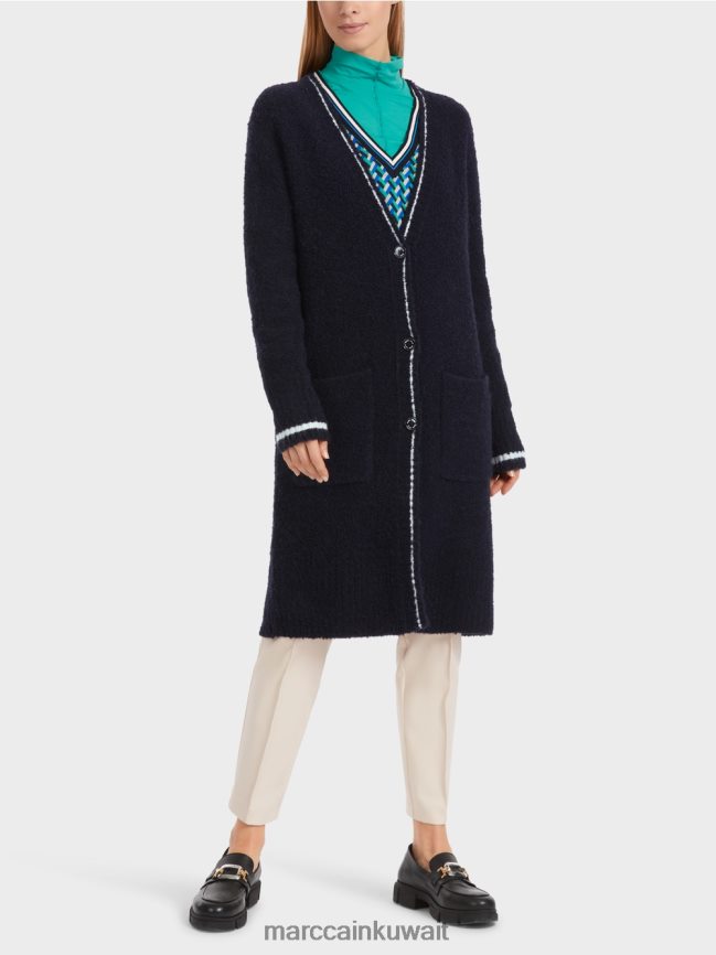 Marc Cain معطف محبوك "إعادة التفكير معًا". LVN0D6217 ملابس منتصف الليل الأزرق