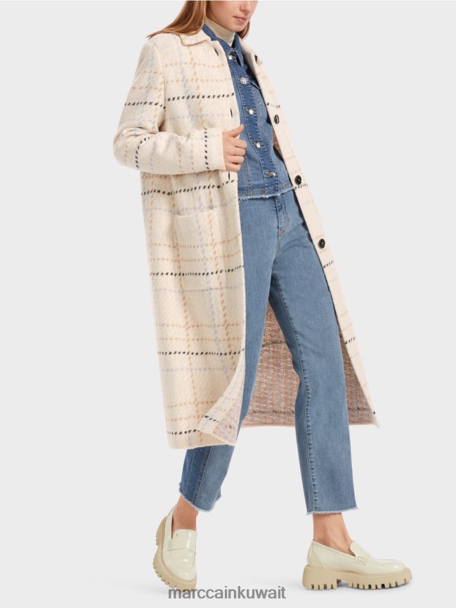 Marc Cain معطف كاروهات محبوك في ألمانيا LVN0D6249 ملابس كريم غامق