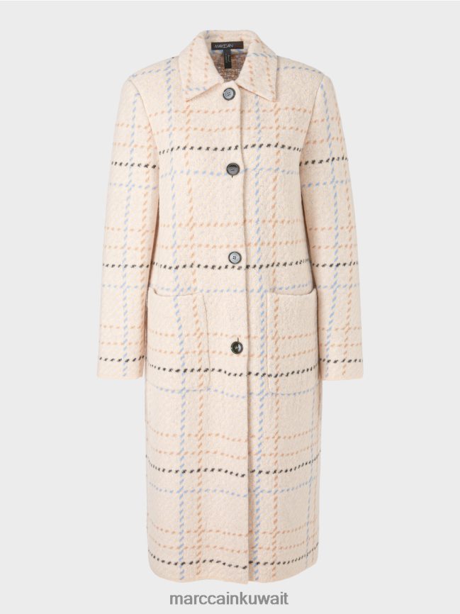 Marc Cain معطف كاروهات محبوك في ألمانيا LVN0D6249 ملابس كريم غامق