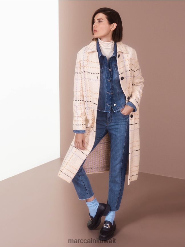 Marc Cain معطف كاروهات محبوك في ألمانيا LVN0D6249 ملابس كريم غامق