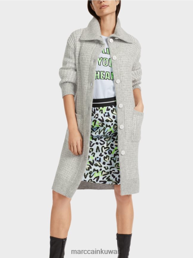 Marc Cain معطف محبوك محبوك في ألمانيا LVN0D6256 ملابس الرمادي الفضي