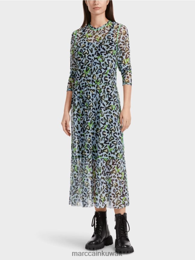 Marc Cain فستان طويل مع تنورة الطبقات LVN0D626 ملابس مسحوق ناعم أزرق