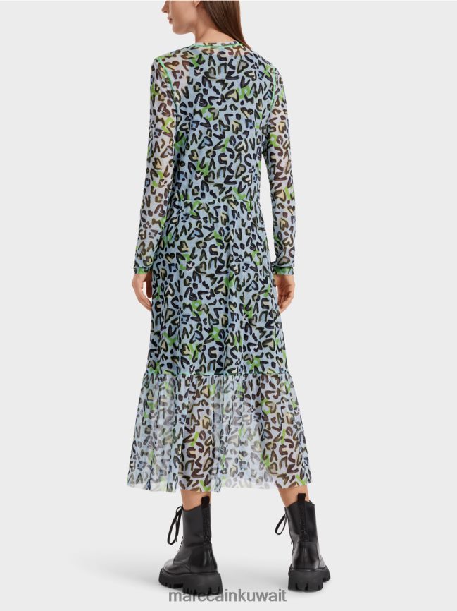 Marc Cain فستان طويل مع تنورة الطبقات LVN0D626 ملابس مسحوق ناعم أزرق