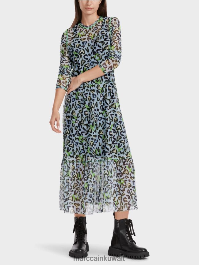 Marc Cain فستان طويل مع تنورة الطبقات LVN0D626 ملابس مسحوق ناعم أزرق