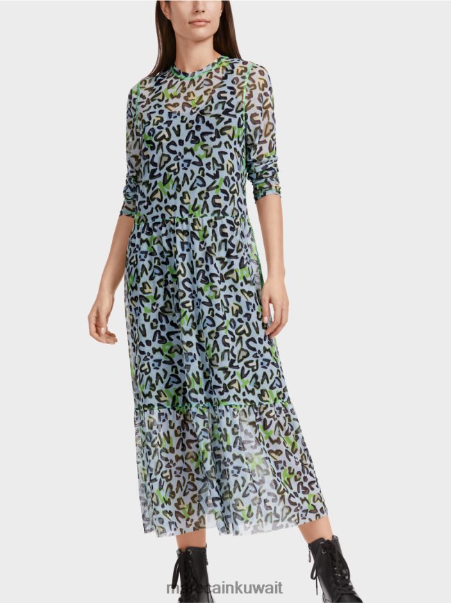 Marc Cain فستان طويل مع تنورة الطبقات LVN0D626 ملابس مسحوق ناعم أزرق