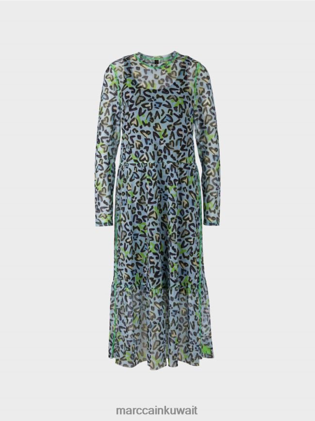 Marc Cain فستان طويل مع تنورة الطبقات LVN0D626 ملابس مسحوق ناعم أزرق