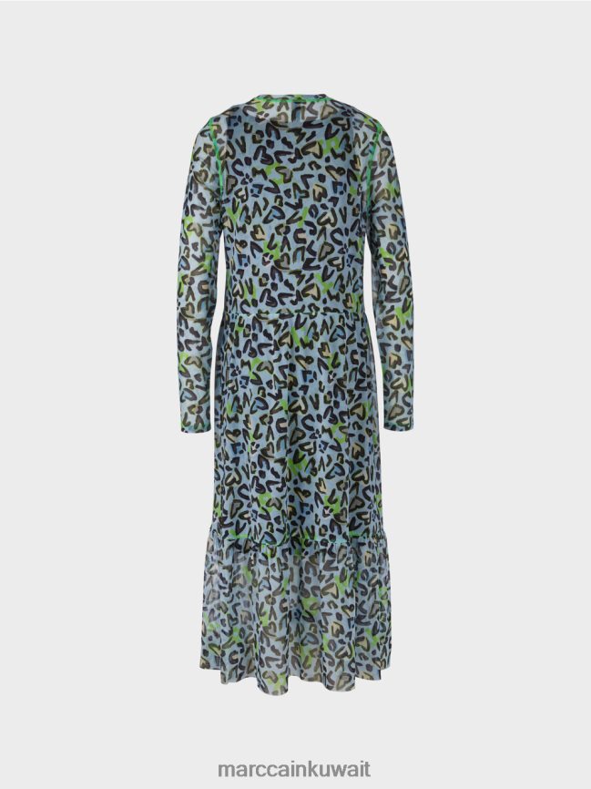 Marc Cain فستان طويل مع تنورة الطبقات LVN0D626 ملابس مسحوق ناعم أزرق