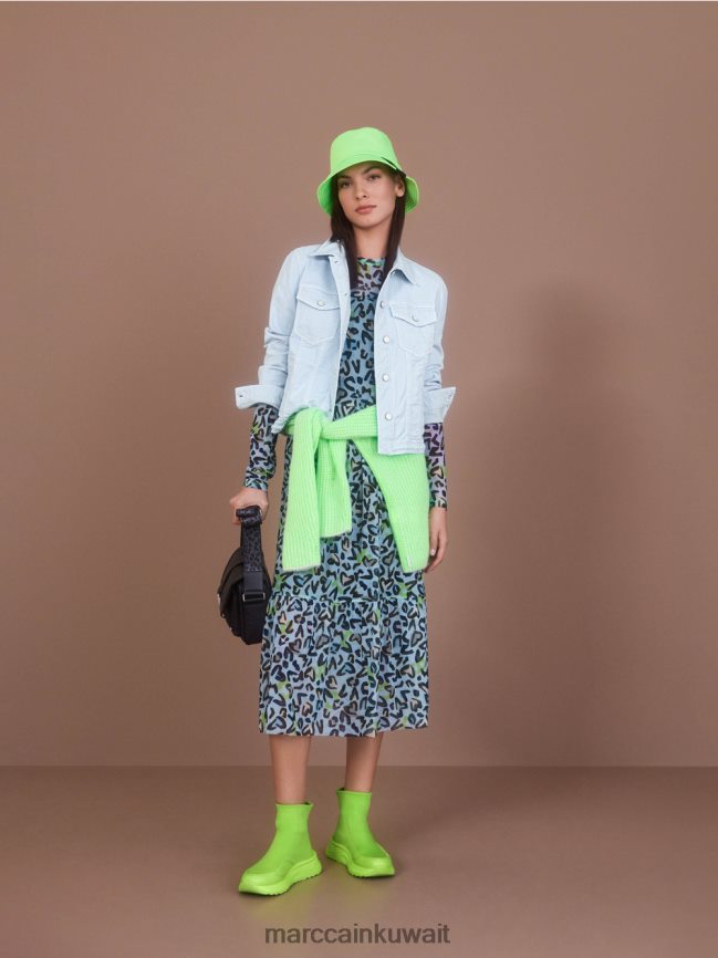 Marc Cain فستان طويل مع تنورة الطبقات LVN0D626 ملابس مسحوق ناعم أزرق