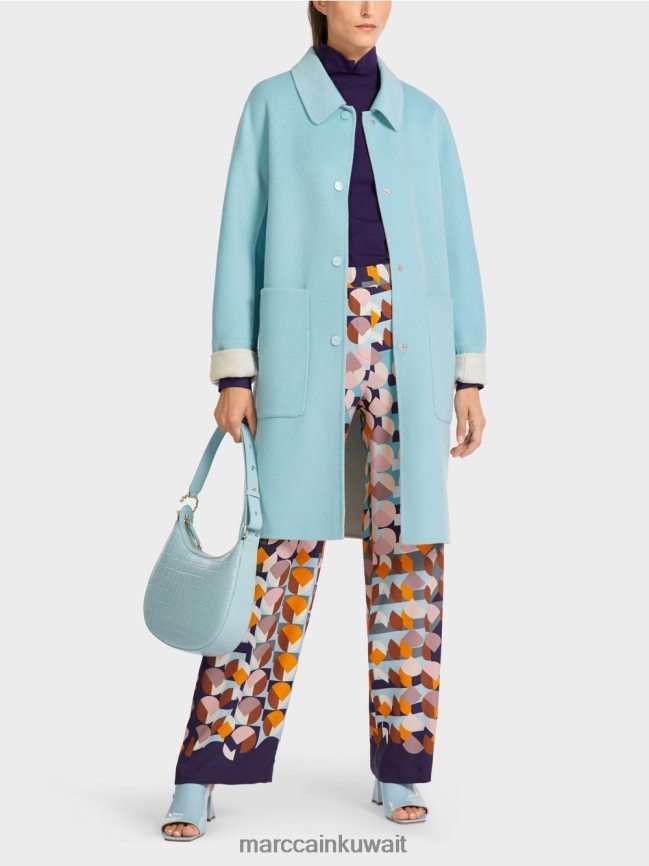 Marc Cain معطف من الصوف ذو وجهين LVN0D6298 ملابس الغلاف الجوي الأزرق