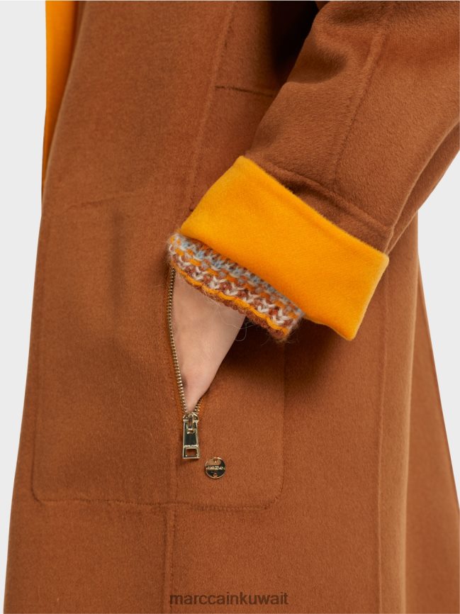 Marc Cain معطف من الصوف ذو وجهين LVN0D6299 ملابس برتقالي واضح