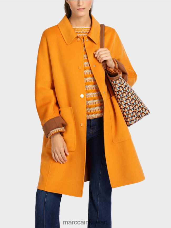 Marc Cain معطف من الصوف ذو وجهين LVN0D6299 ملابس برتقالي واضح