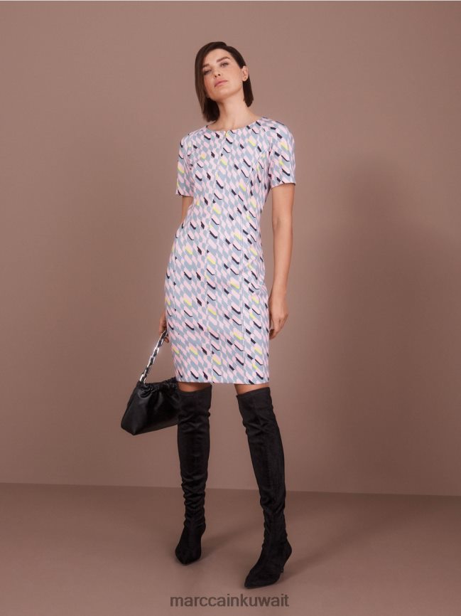 Marc Cain فستان التصميم الجرافيكي LVN0D631 ملابس السماء الزرقاء الداكنة