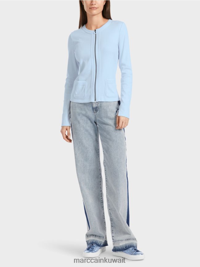 Marc Cain سترة مضغوطة مع الرقبة المستديرة LVN0D6330 ملابس مسحوق ناعم أزرق