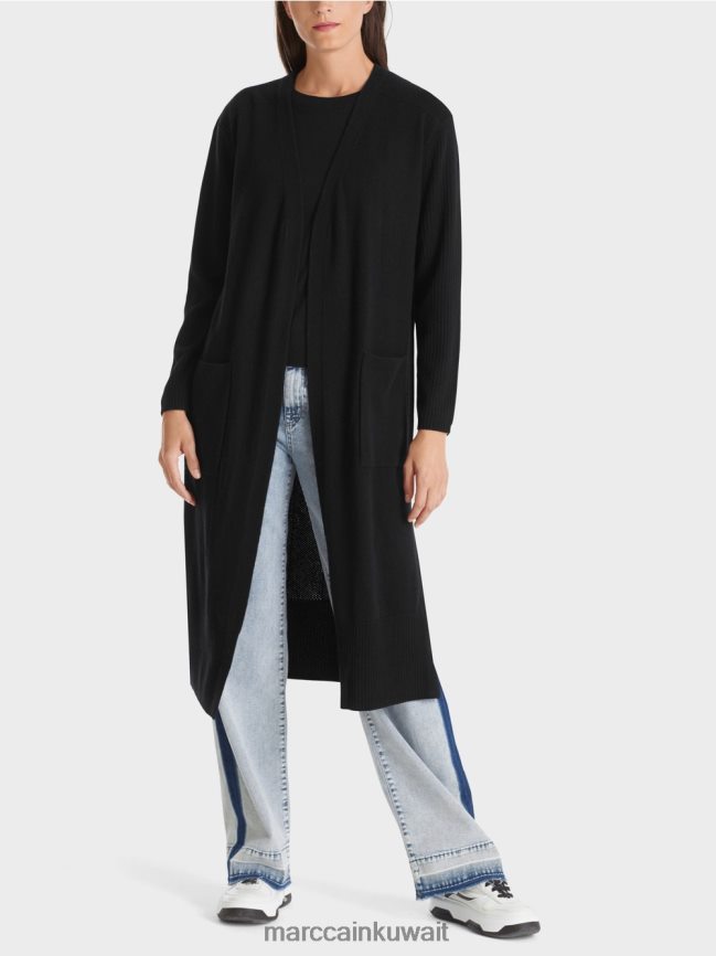 Marc Cain معطف طويل محبوك "إعادة التفكير معًا". LVN0D6335 ملابس أسود