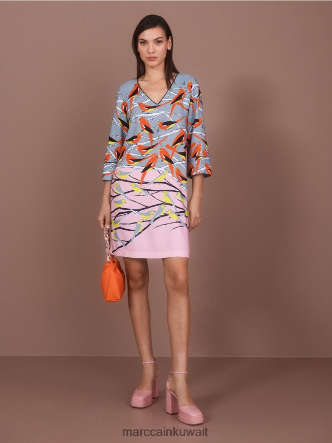 Marc Cain فستان بتصميم طائر كاجوال LVN0D633 ملابس السماء الزرقاء الداكنة