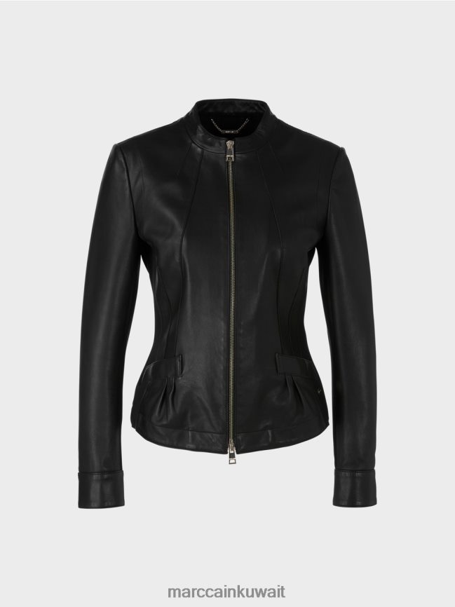 Marc Cain سترة جلدية نسائية LVN0D6348 ملابس أسود