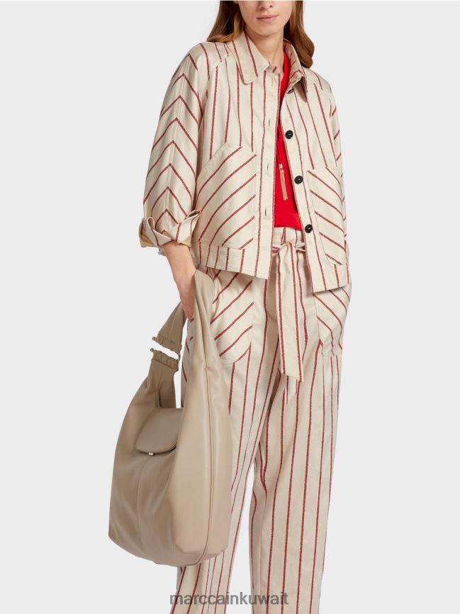 Marc Cain سترة مخططة من اللايوسل LVN0D6353 ملابس أحمر عميق