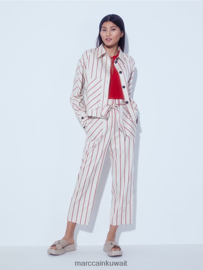 Marc Cain سترة مخططة من اللايوسل LVN0D6353 ملابس أحمر عميق