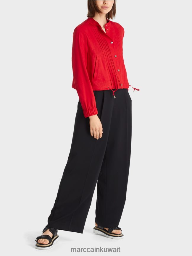 Marc Cain سترة من الكتان مع ياقة واقفة LVN0D6356 ملابس أحمر عميق