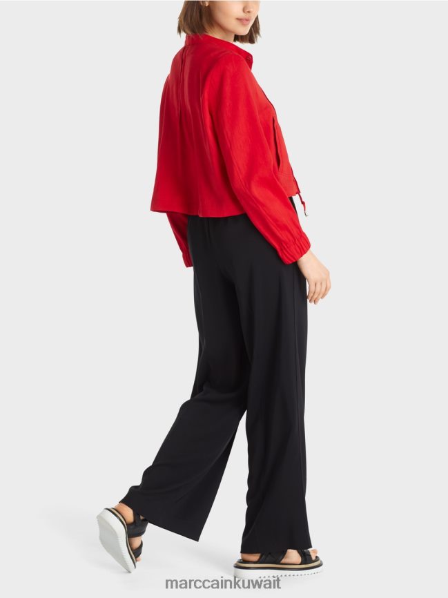 Marc Cain سترة من الكتان مع ياقة واقفة LVN0D6356 ملابس أحمر عميق