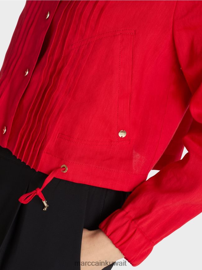 Marc Cain سترة من الكتان مع ياقة واقفة LVN0D6356 ملابس أحمر عميق