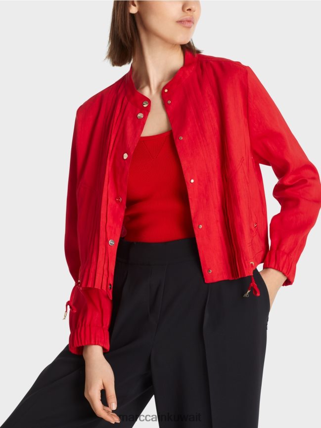 Marc Cain سترة من الكتان مع ياقة واقفة LVN0D6356 ملابس أحمر عميق