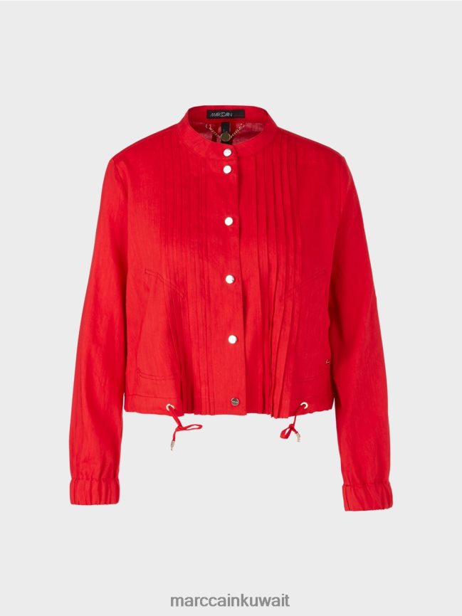 Marc Cain سترة من الكتان مع ياقة واقفة LVN0D6356 ملابس أحمر عميق