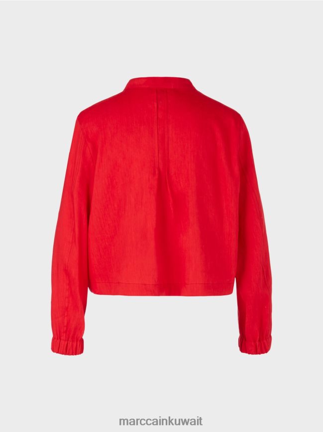 Marc Cain سترة من الكتان مع ياقة واقفة LVN0D6356 ملابس أحمر عميق