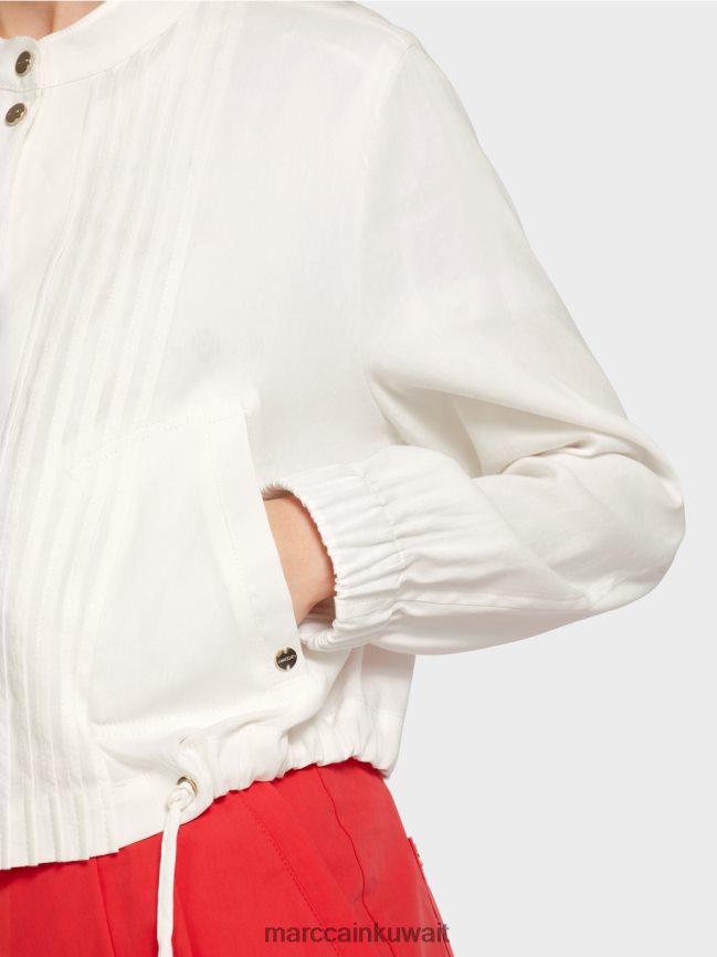 Marc Cain سترة من الكتان مع ياقة واقفة LVN0D6361 ملابس أبيض مصفر