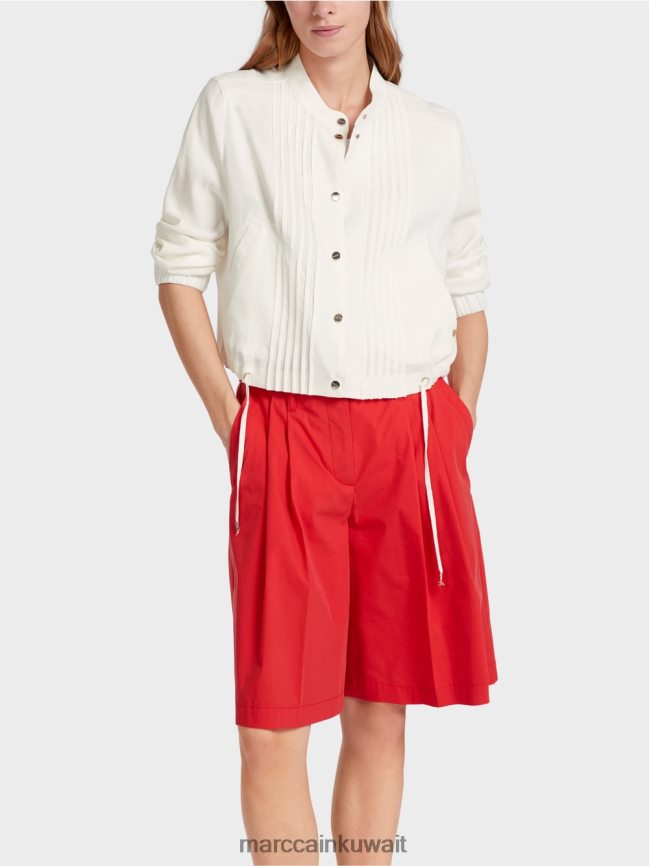 Marc Cain سترة من الكتان مع ياقة واقفة LVN0D6361 ملابس أبيض مصفر