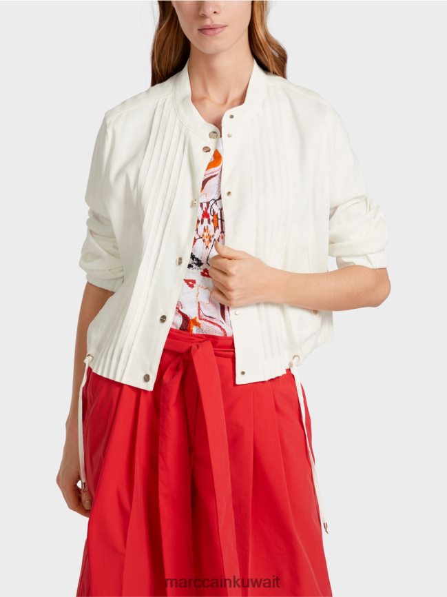 Marc Cain سترة من الكتان مع ياقة واقفة LVN0D6361 ملابس أبيض مصفر