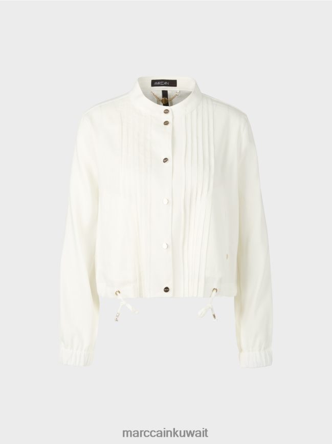 Marc Cain سترة من الكتان مع ياقة واقفة LVN0D6361 ملابس أبيض مصفر