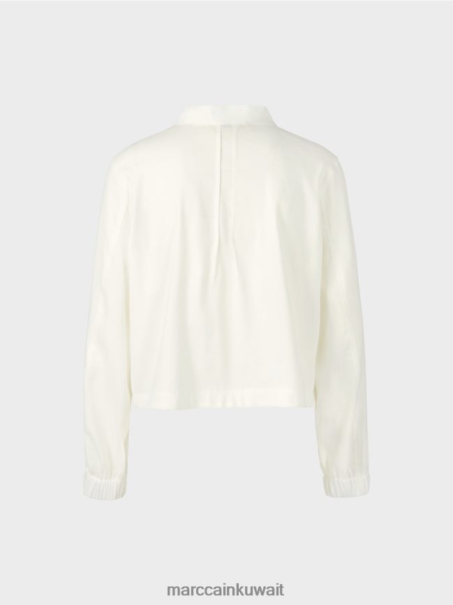 Marc Cain سترة من الكتان مع ياقة واقفة LVN0D6361 ملابس أبيض مصفر