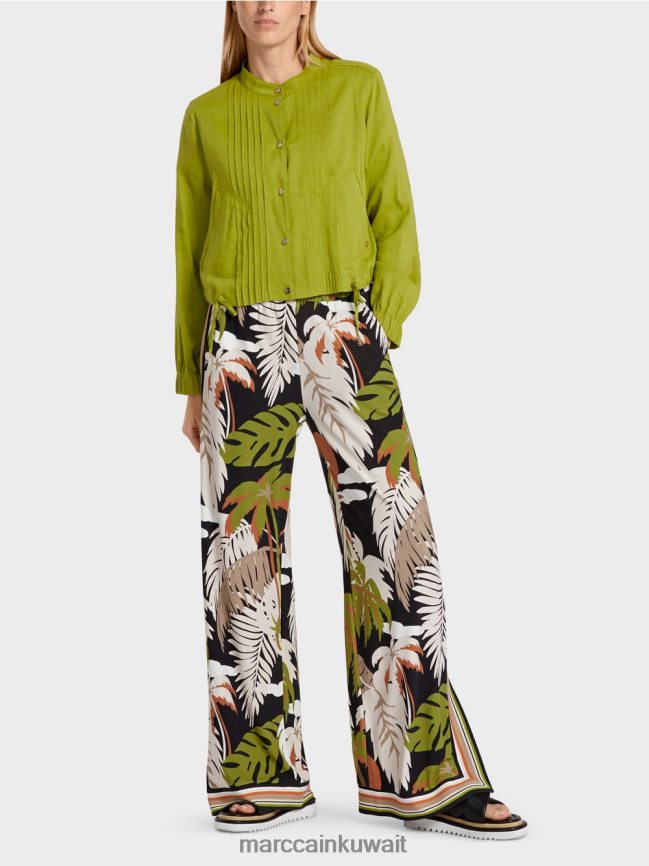 Marc Cain سترة من الكتان مع ياقة واقفة LVN0D6383 ملابس زيتوني أخضر عميق