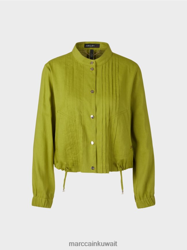 Marc Cain سترة من الكتان مع ياقة واقفة LVN0D6383 ملابس زيتوني أخضر عميق
