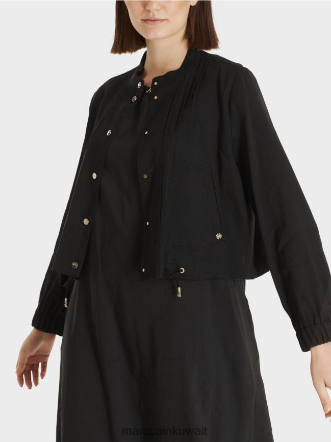 Marc Cain سترة من الكتان مع ياقة واقفة LVN0D6386 ملابس أسود