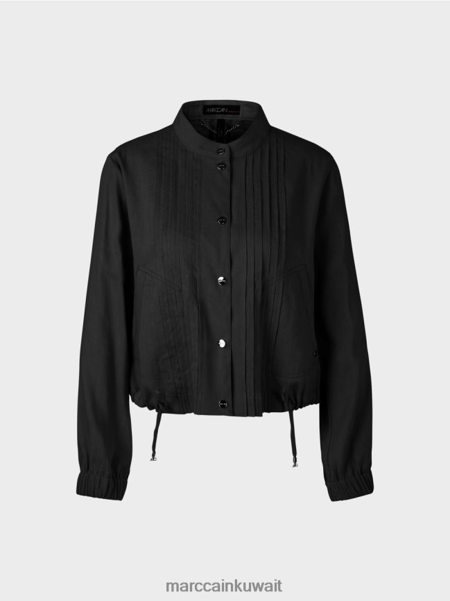 Marc Cain سترة من الكتان مع ياقة واقفة LVN0D6386 ملابس أسود