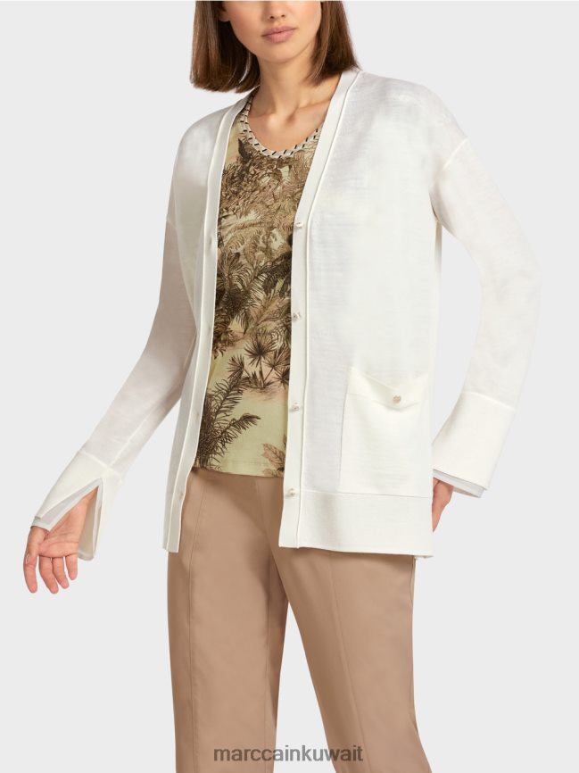 Marc Cain سترة في متماسكة فائقة النعومة LVN0D6404 ملابس أبيض مصفر