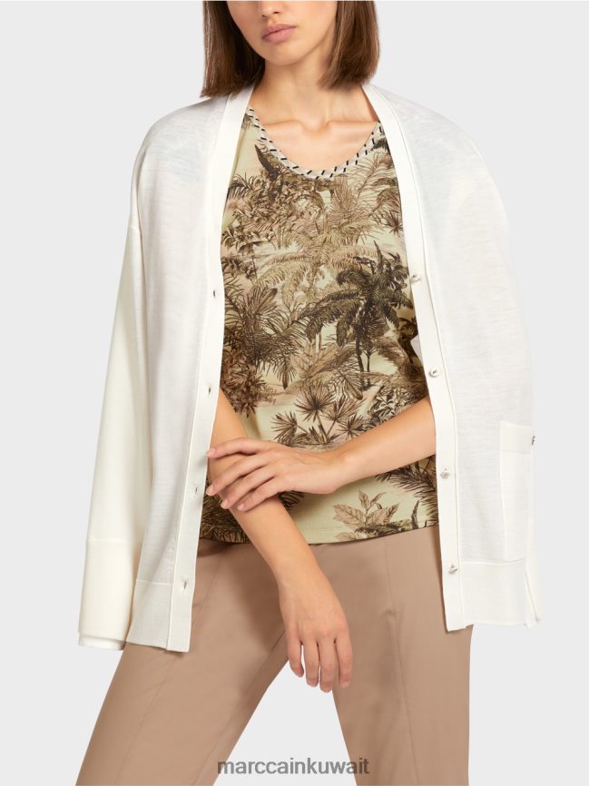 Marc Cain سترة في متماسكة فائقة النعومة LVN0D6404 ملابس أبيض مصفر