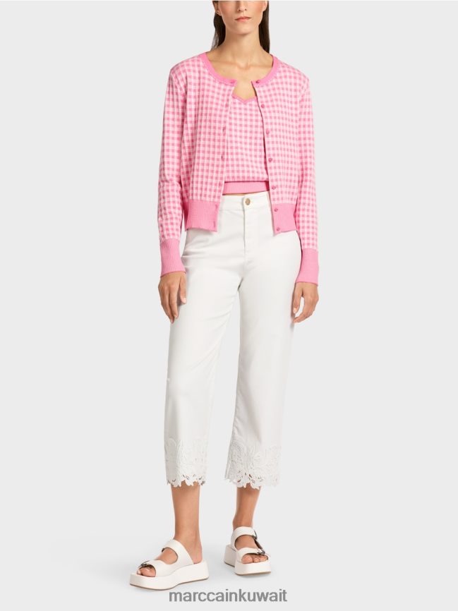 Marc Cain سترة كاروهات "محبوكة في ألمانيا" LVN0D6407 ملابس وردي مشرق