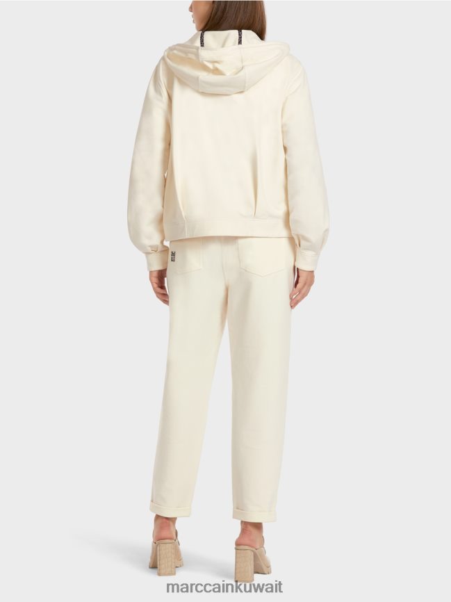 Marc Cain سترة بغطاء رأس مصنوعة من قطن الجيرسيه LVN0D6410 ملابس إكرو فاتح