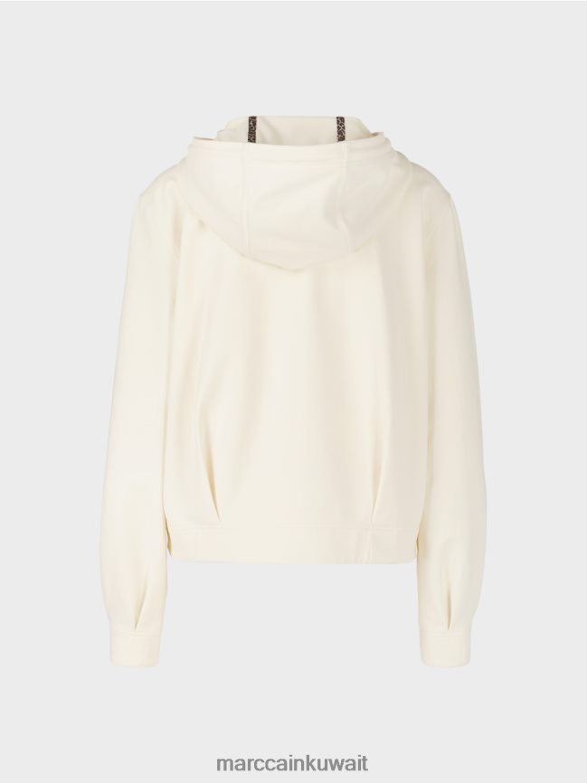 Marc Cain سترة بغطاء رأس مصنوعة من قطن الجيرسيه LVN0D6410 ملابس إكرو فاتح