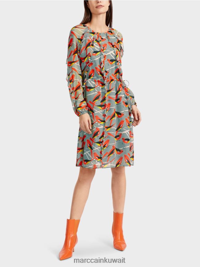 Marc Cain فستان تصميم الطيور LVN0D644 ملابس السماء الزرقاء الداكنة