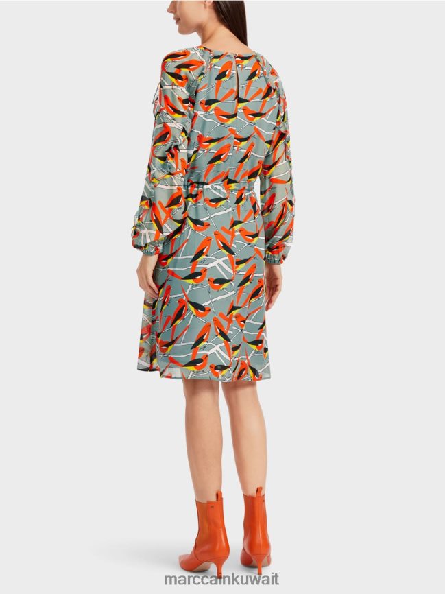 Marc Cain فستان تصميم الطيور LVN0D644 ملابس السماء الزرقاء الداكنة