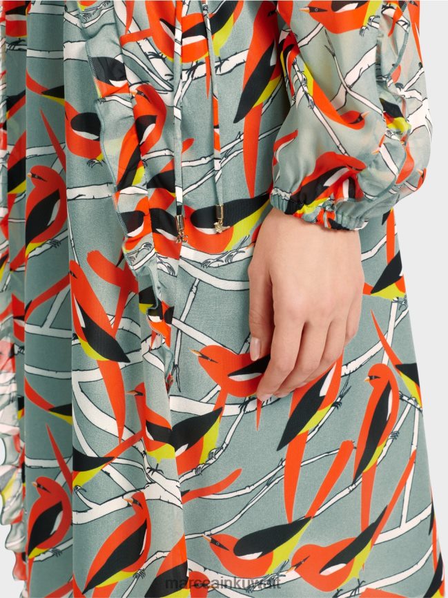 Marc Cain فستان تصميم الطيور LVN0D644 ملابس السماء الزرقاء الداكنة