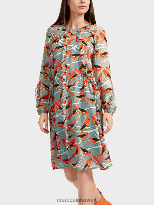 Marc Cain فستان تصميم الطيور LVN0D644 ملابس السماء الزرقاء الداكنة