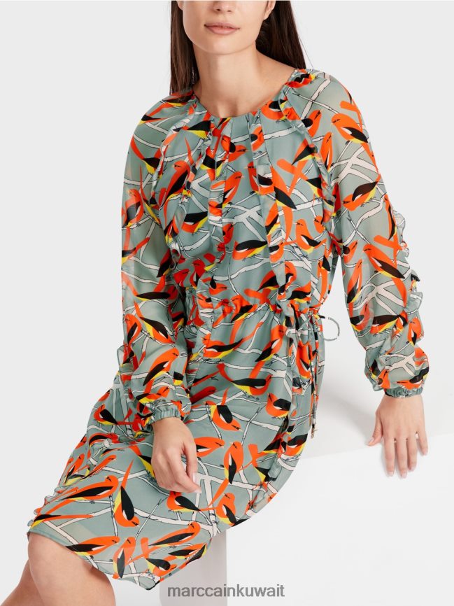 Marc Cain فستان تصميم الطيور LVN0D644 ملابس السماء الزرقاء الداكنة