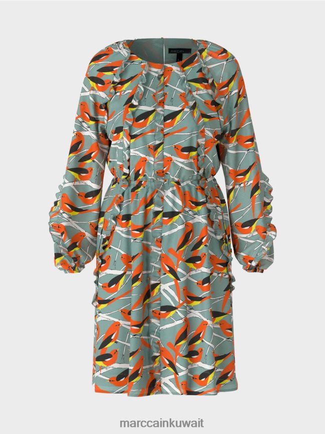 Marc Cain فستان تصميم الطيور LVN0D644 ملابس السماء الزرقاء الداكنة