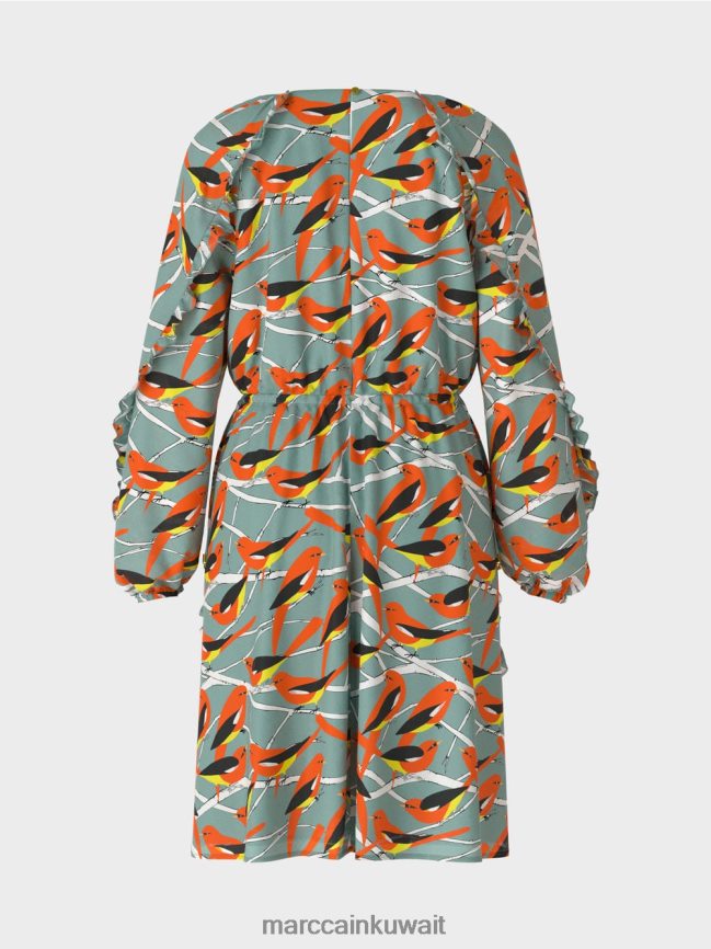 Marc Cain فستان تصميم الطيور LVN0D644 ملابس السماء الزرقاء الداكنة